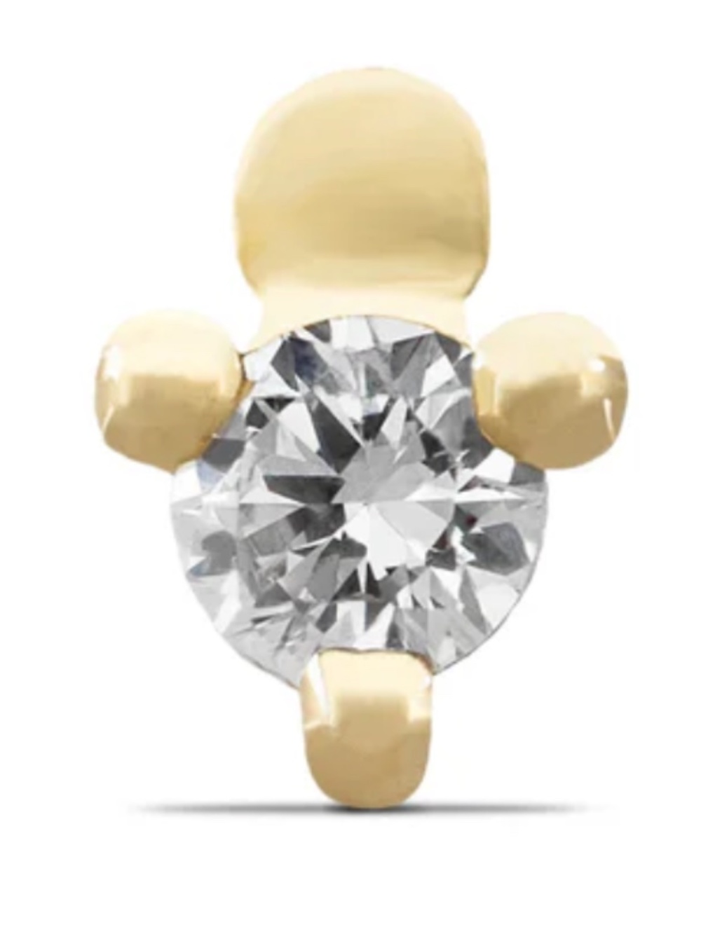 14K Solid Gold Disc Natural Diamond Flat Back Stud 19G 6mm Internally Threaded
